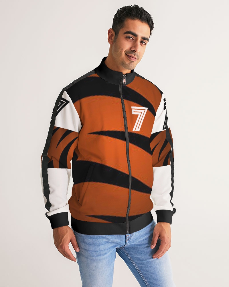 JungleDom Men's Track Jacket featuring black woven sleeve trim and ribbed collar.