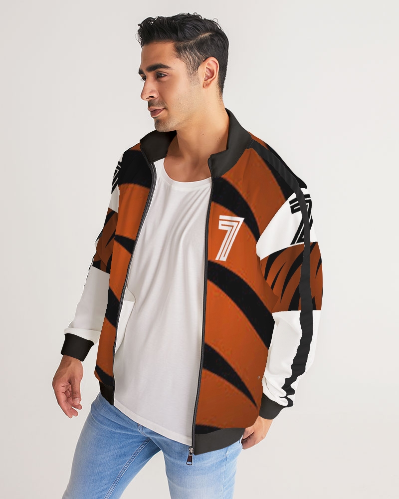 JungleDom Men's Track Jacket featuring black woven sleeve trim and ribbed collar.