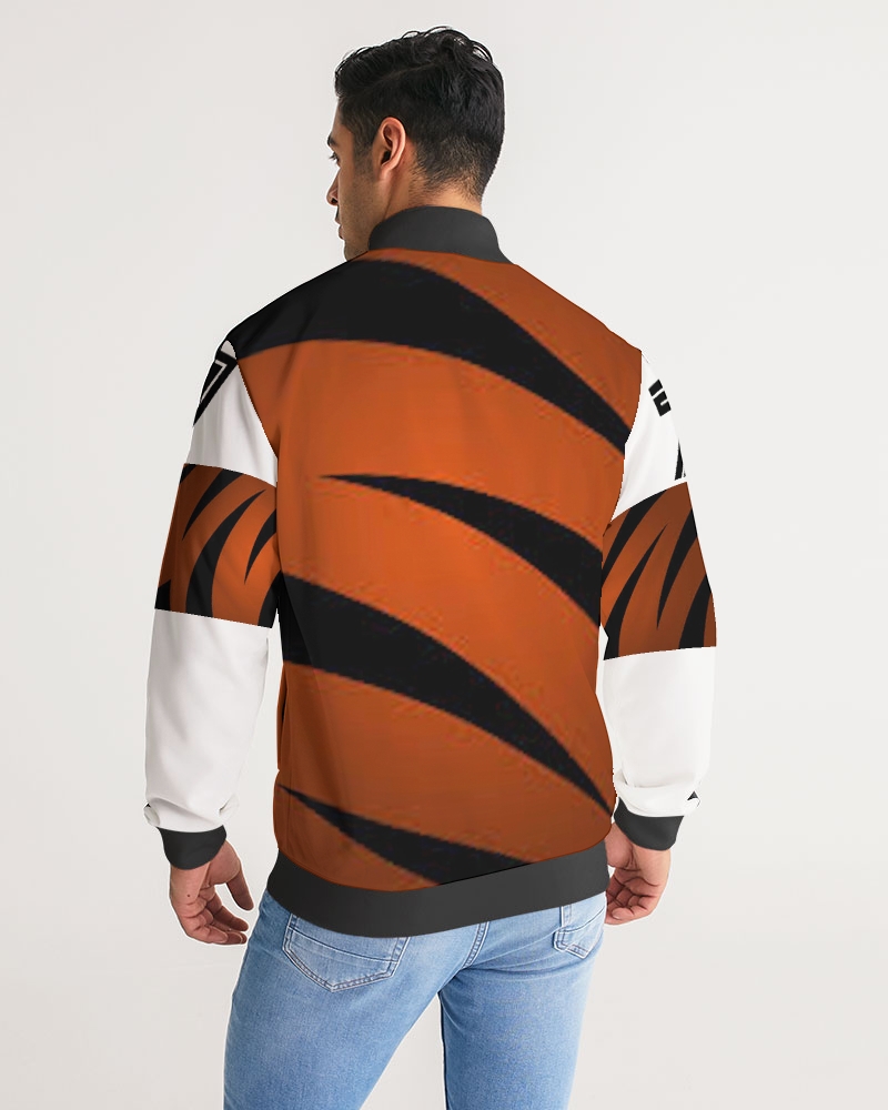 JungleDom Men's Track Jacket featuring black woven sleeve trim and ribbed collar.