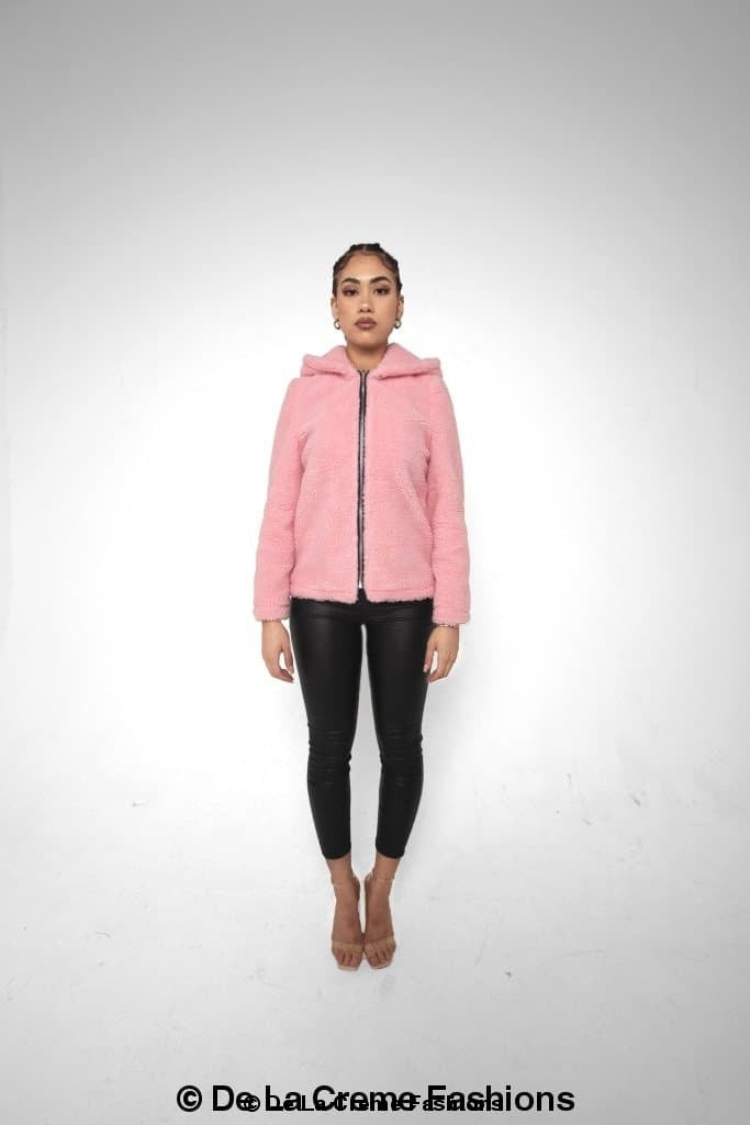 Lauren Zip Up Hooded Borg Teddy Jacket in various colors, showcasing its soft teddy fabric and zip fastening.