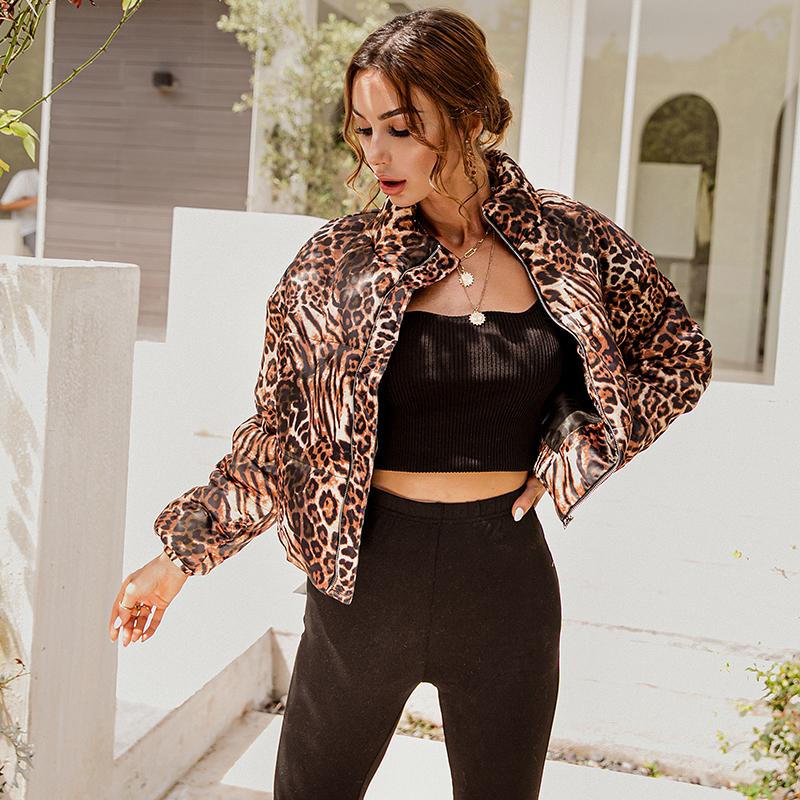 Leopard female basic jacket coat for women, featuring a stylish animal print design, full sleeves, and a zipper closure, perfect for winter wear.