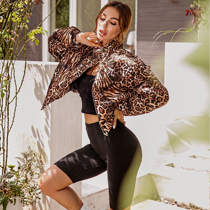 Leopard female basic jacket coat for women, featuring a stylish animal print design, full sleeves, and a zipper closure, perfect for winter wear.