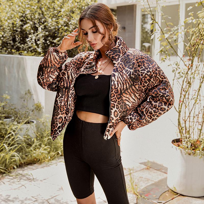 Leopard female basic jacket coat for women, featuring a stylish animal print design, full sleeves, and a zipper closure, perfect for winter wear.