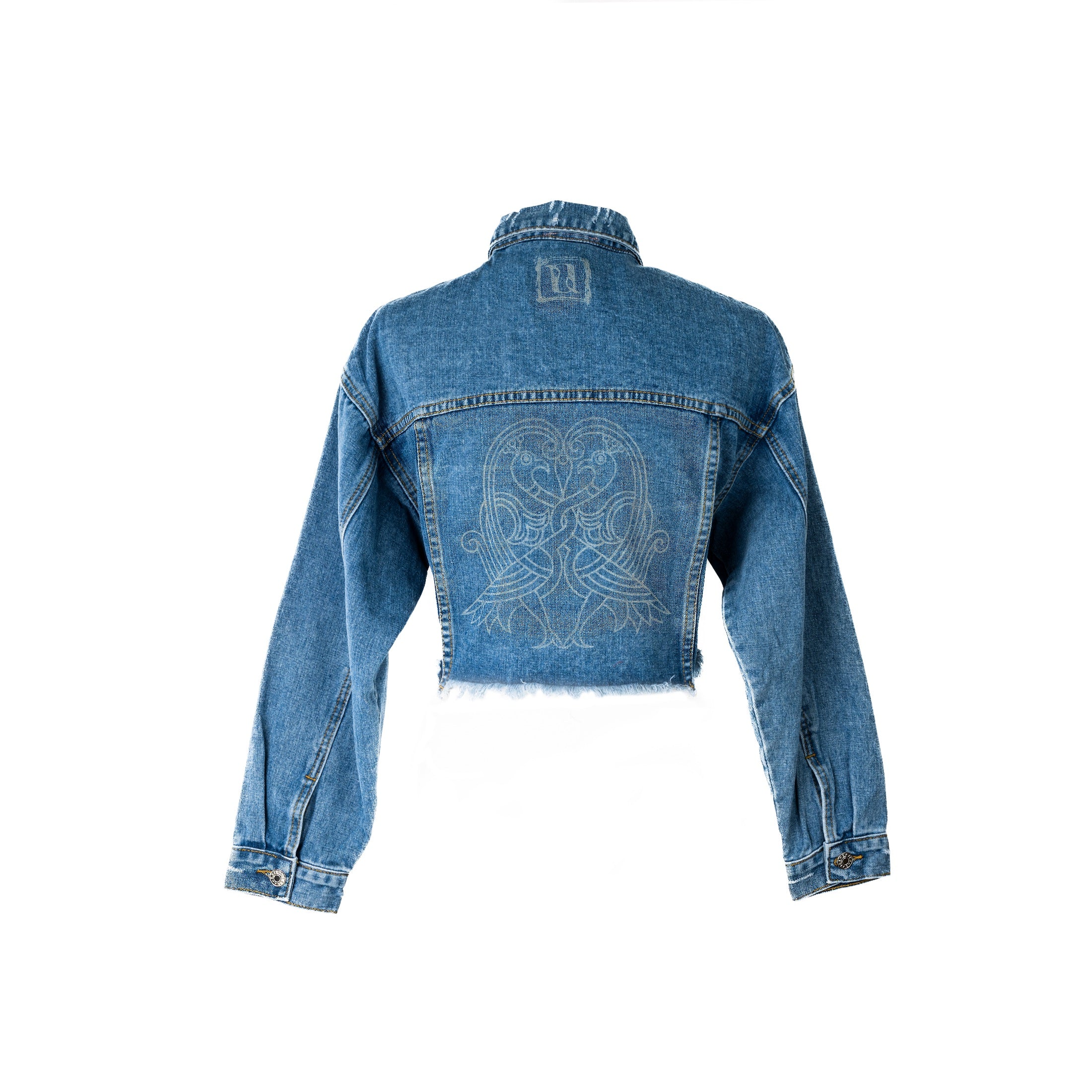 Love Birds Cropped Jeans Jacket in a stylish cropped design, made from soft 100% Modal fabric, suitable for various outfits.