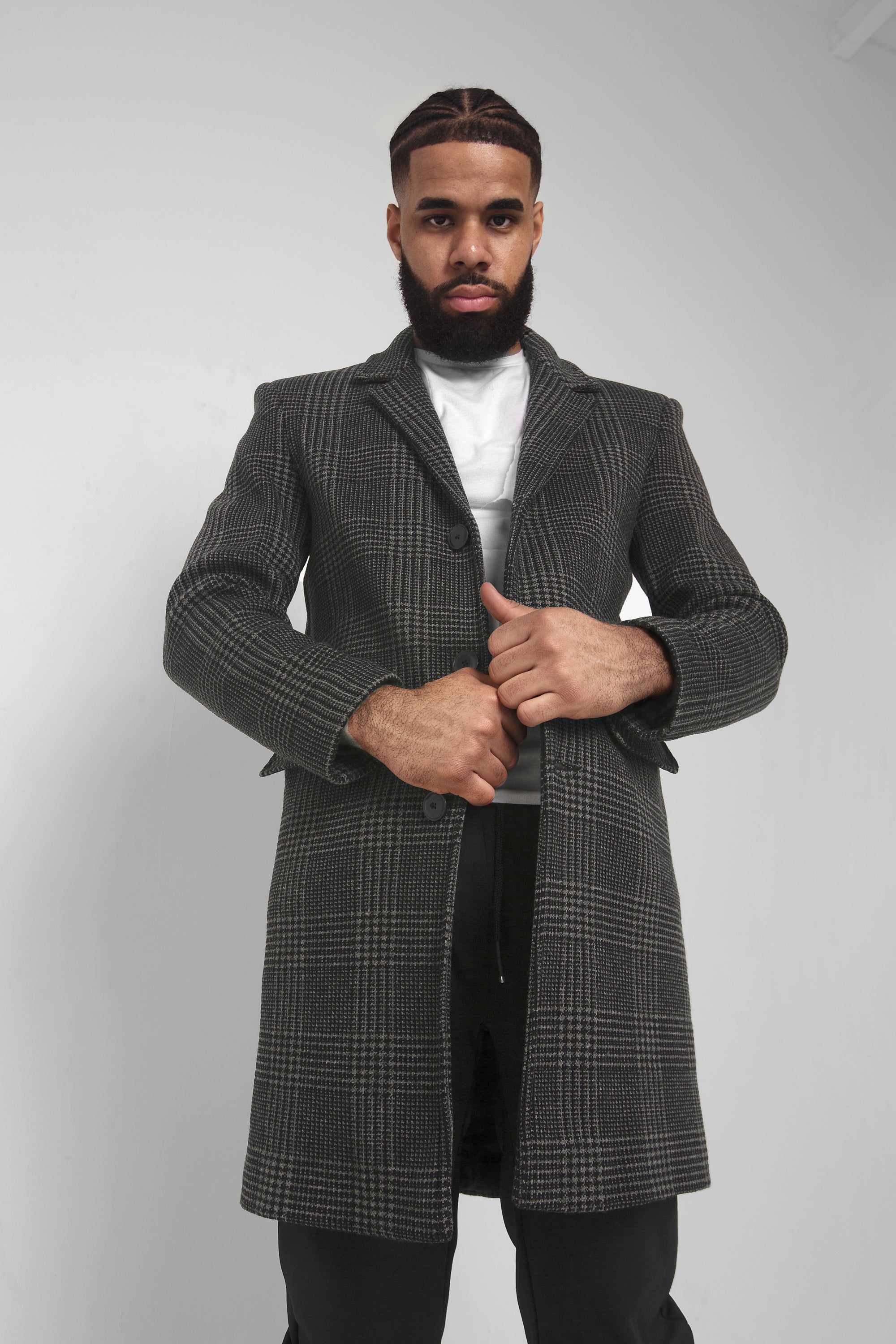 Men's Single Breasted Check Design Overcoat featuring a stylish check pattern, perfect for cold weather and versatile occasions.