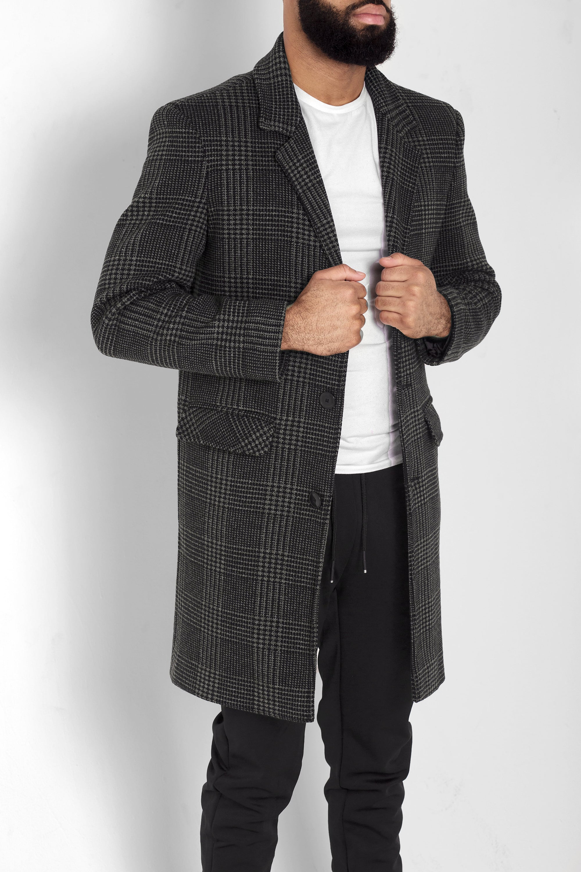 Men's Single Breasted Check Design Overcoat featuring a stylish check pattern, perfect for cold weather and versatile occasions.