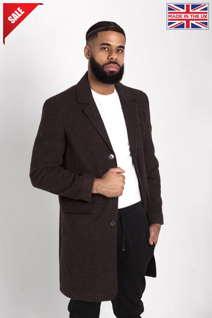 Men's Single Breasted Check Design Overcoat featuring a stylish check pattern, perfect for cold weather and versatile occasions.