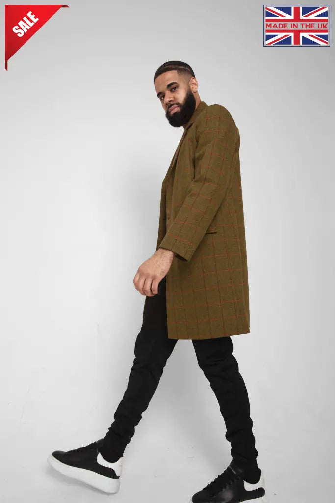 Men's Single Breasted Check Design Overcoat featuring a stylish check pattern, perfect for cold weather and versatile occasions.