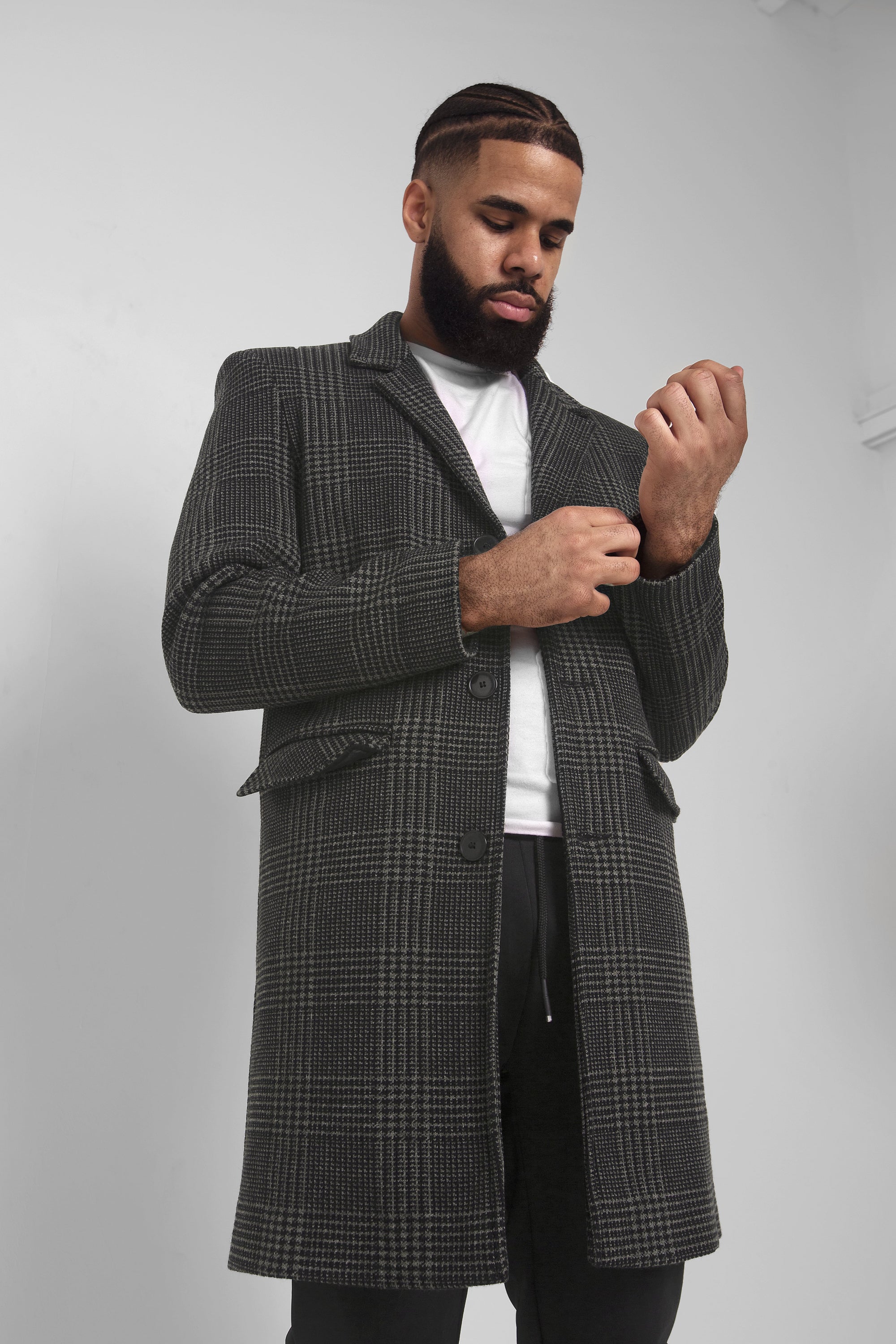 Men's Single Breasted Check Design Overcoat featuring a stylish check pattern, perfect for cold weather and versatile occasions.