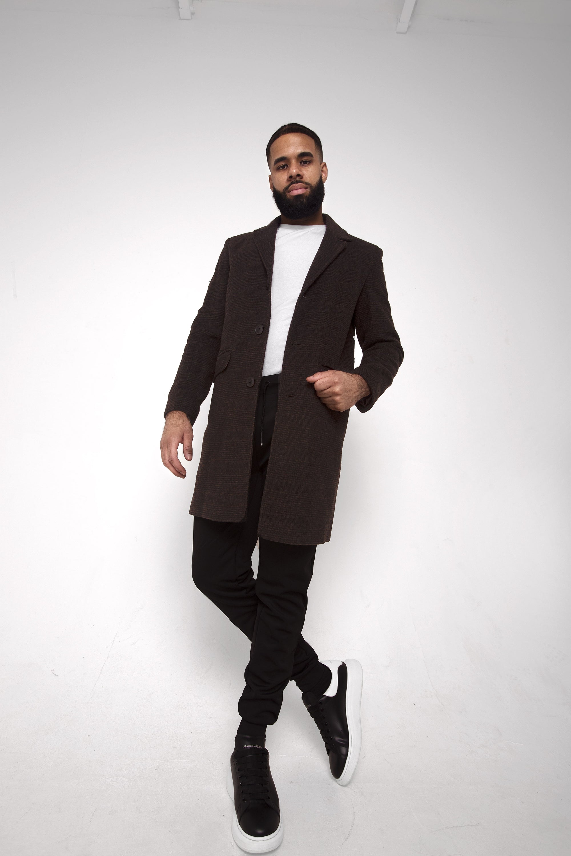 Men's Single Breasted Check Design Overcoat featuring a stylish check pattern, perfect for cold weather and versatile occasions.