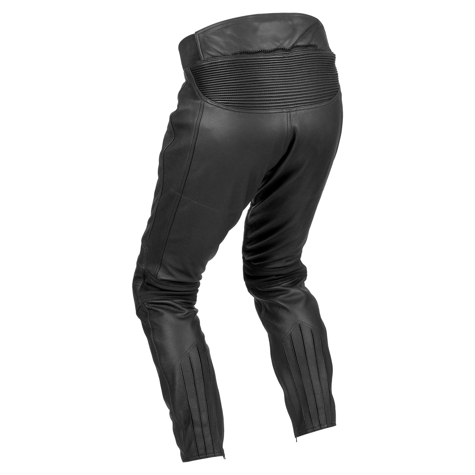 Pantalone In Pelle Motocycle Pant made of black cowhide leather, featuring a fitted design with stretch waist and mesh liner for comfort and airflow.