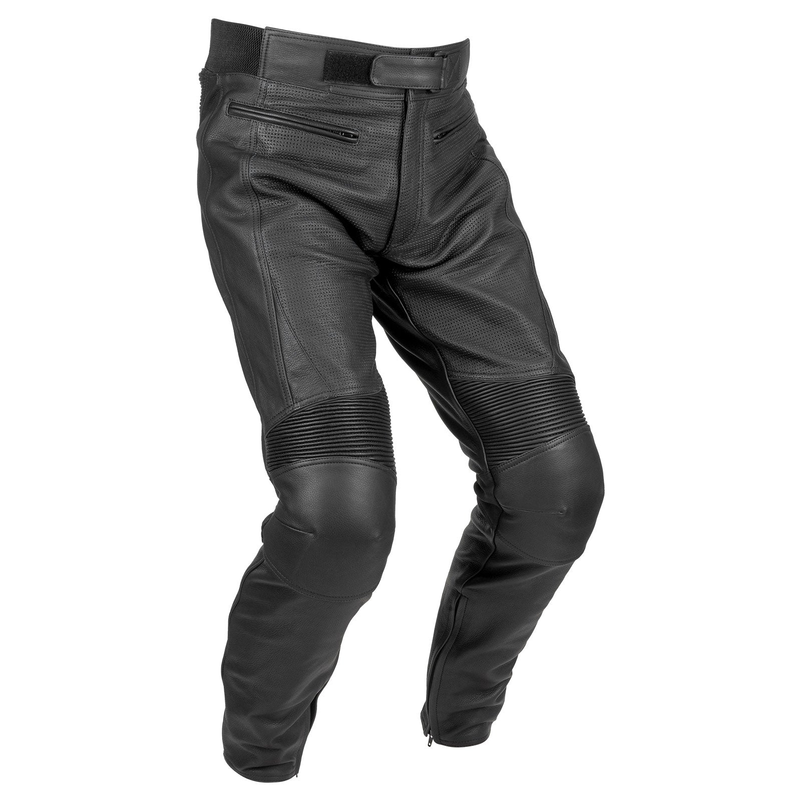 Pantalone In Pelle Motocycle Pant made of black cowhide leather, featuring a fitted design with stretch waist and mesh liner for comfort and airflow.