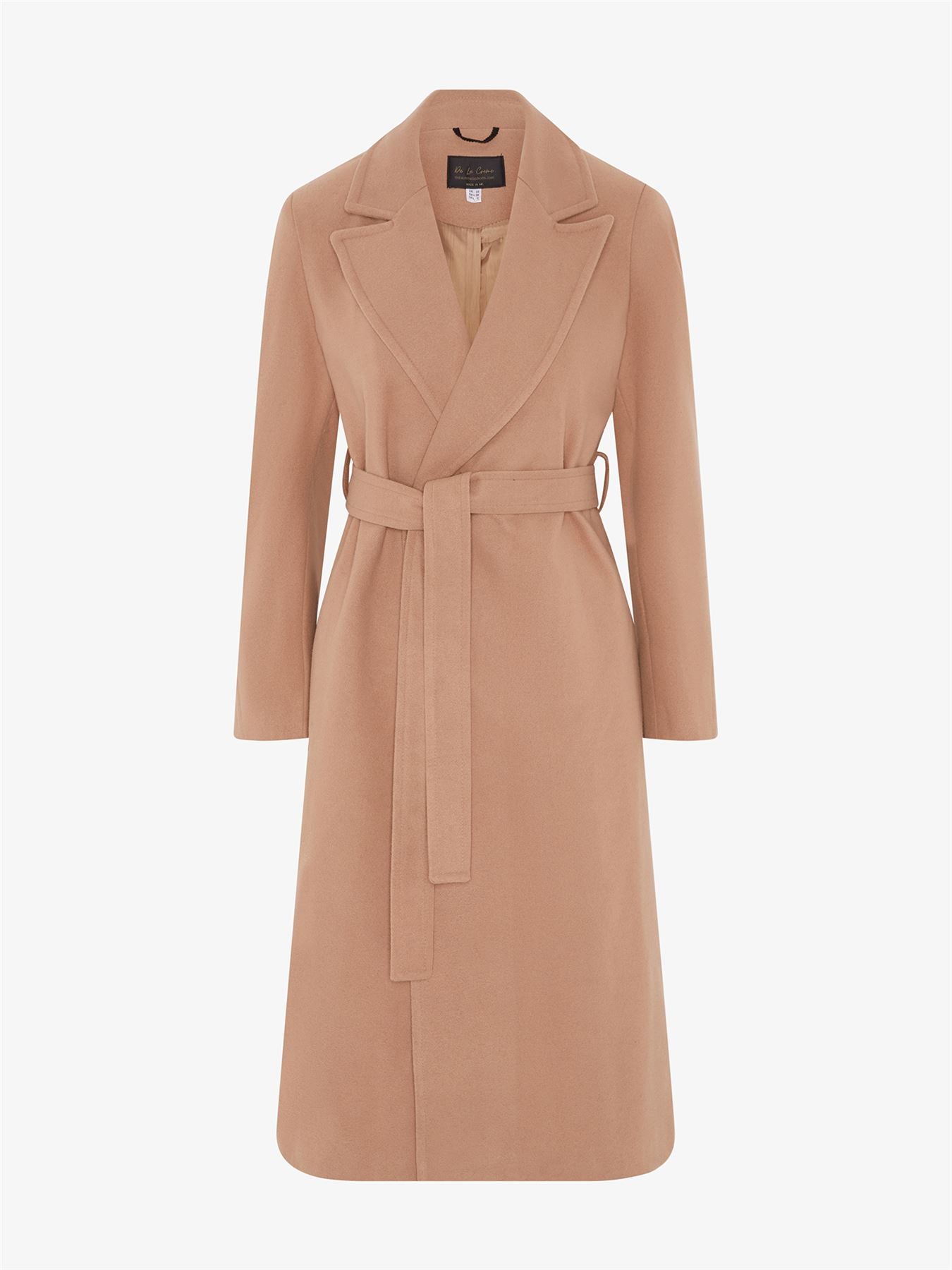 Belted Longline Duster Coat in luxurious Italian wool and cashmere, featuring pointed notch lapels and a tie belt at the waist.