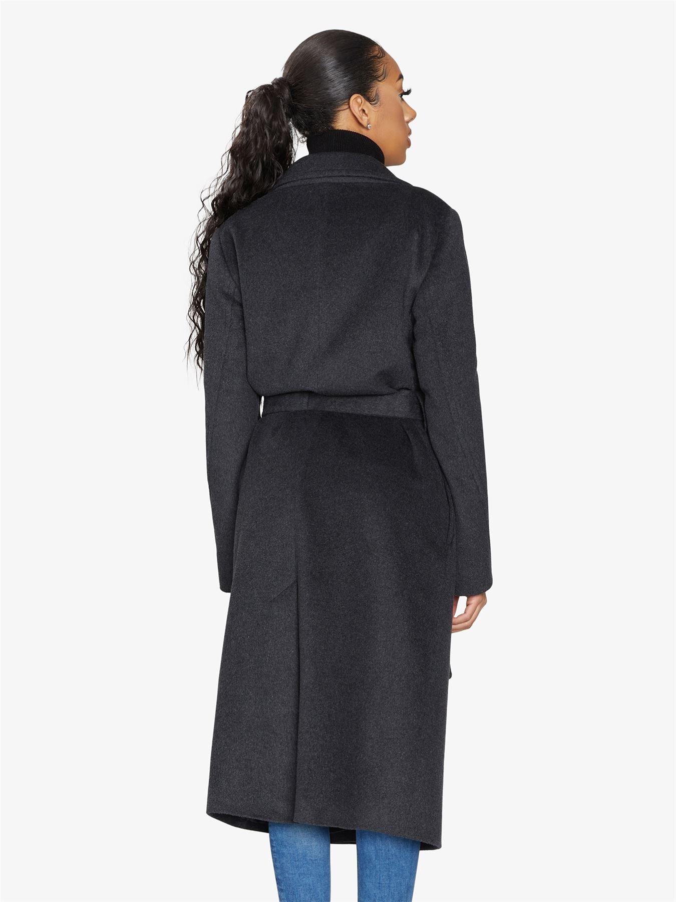 Belted Longline Duster Coat in luxurious Italian wool and cashmere, featuring pointed notch lapels and a tie belt at the waist.