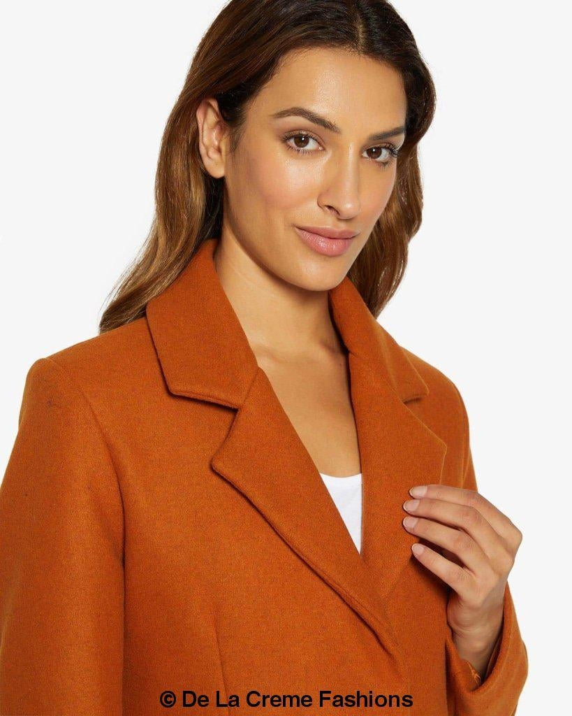 Sara Covert Button Up Coat featuring a lapel collar, concealed button fastening, and two side slit pockets, designed for a slim fit.