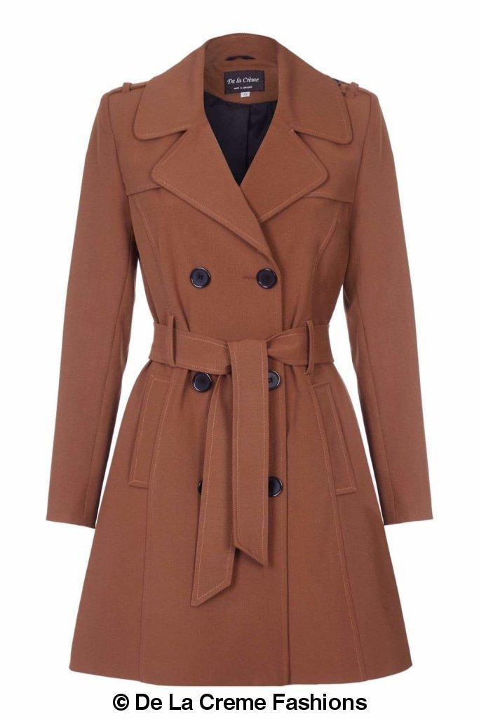 Women's Spring/Summer Military Double Breasted Trench Coat featuring epaulettes and side pockets, hip length design.