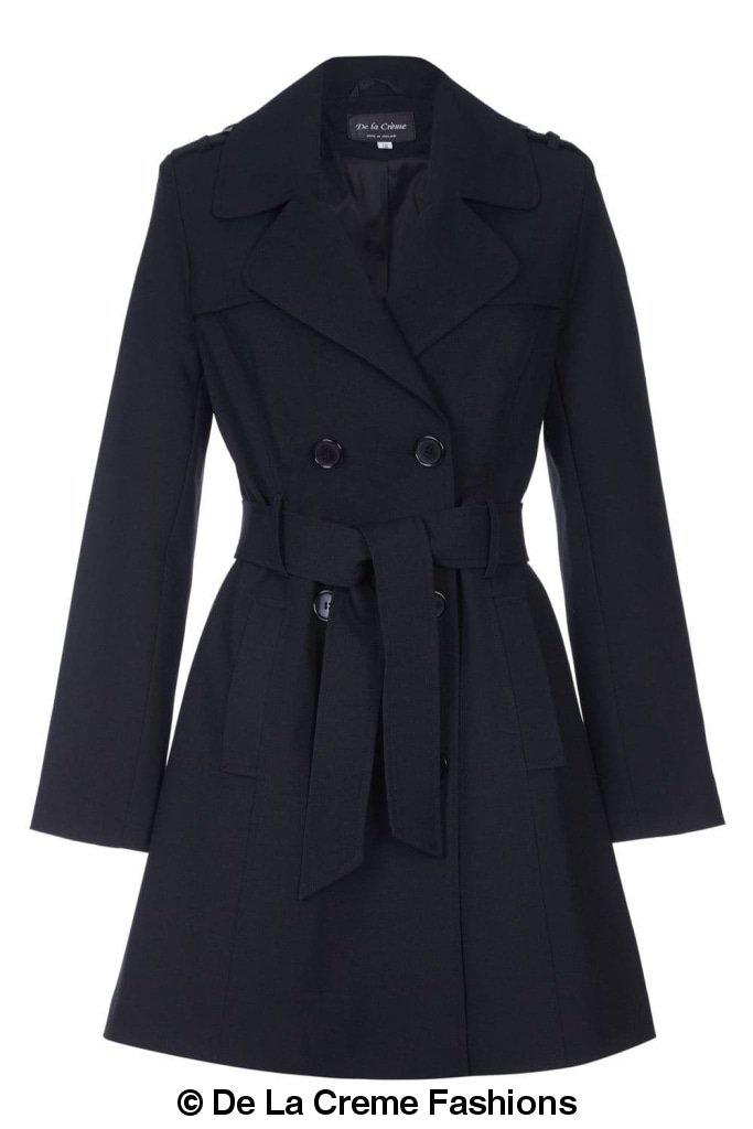 Women's Spring/Summer Military Double Breasted Trench Coat featuring epaulettes and side pockets, hip length design.