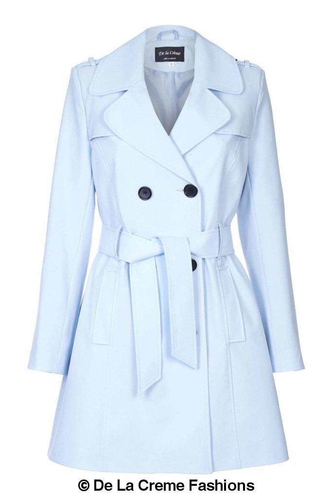 Women's Spring/Summer Military Double Breasted Trench Coat featuring epaulettes and side pockets, hip length design.