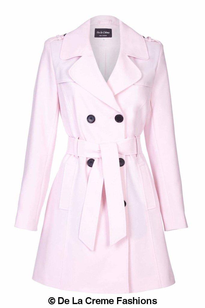 Women's Spring/Summer Military Double Breasted Trench Coat featuring epaulettes and side pockets, hip length design.