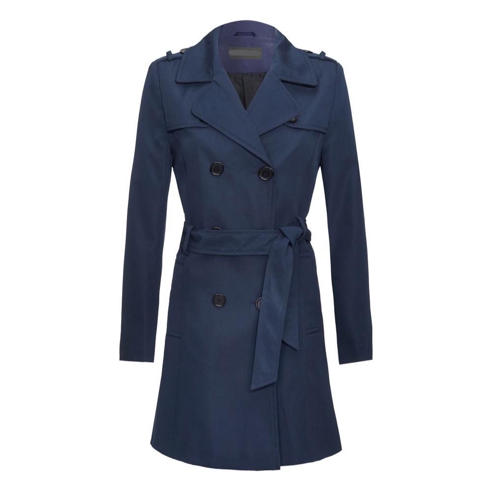 Women's Spring/Summer Military Double Breasted Trench Coat featuring epaulettes and side pockets, hip length design.