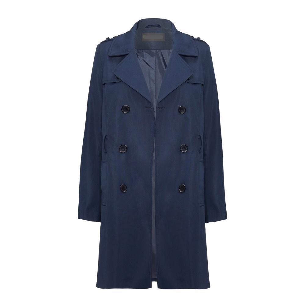 Women's Spring/Summer Military Double Breasted Trench Coat featuring epaulettes and side pockets, hip length design.