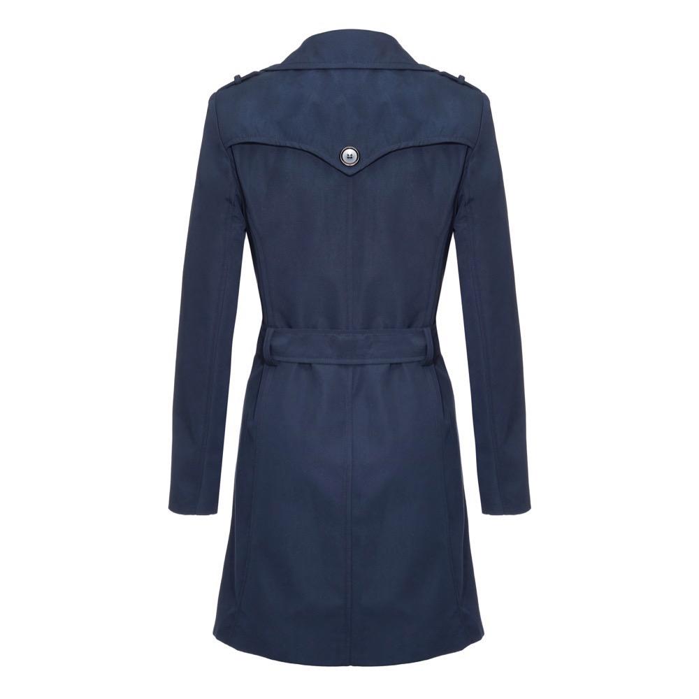 Women's Spring/Summer Military Double Breasted Trench Coat featuring epaulettes and side pockets, hip length design.