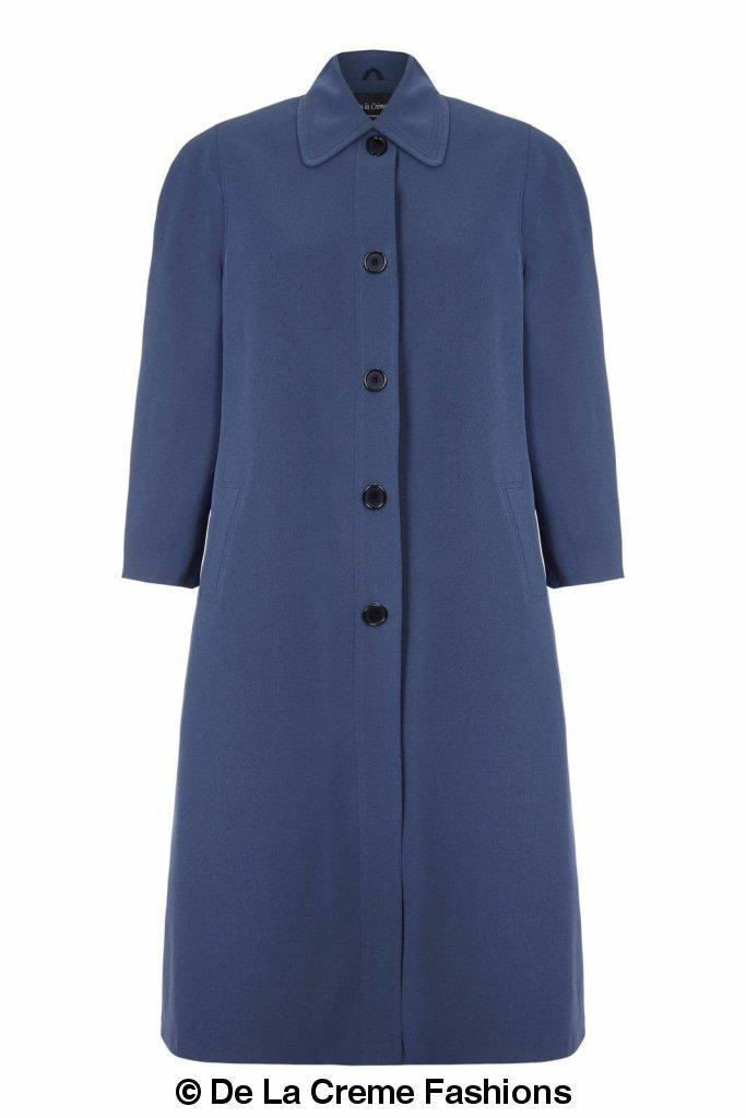 Spring/Summer Plus Size Long Coat in Black, featuring single breasted fastening and two side pockets, designed for sizes UK 14-24.