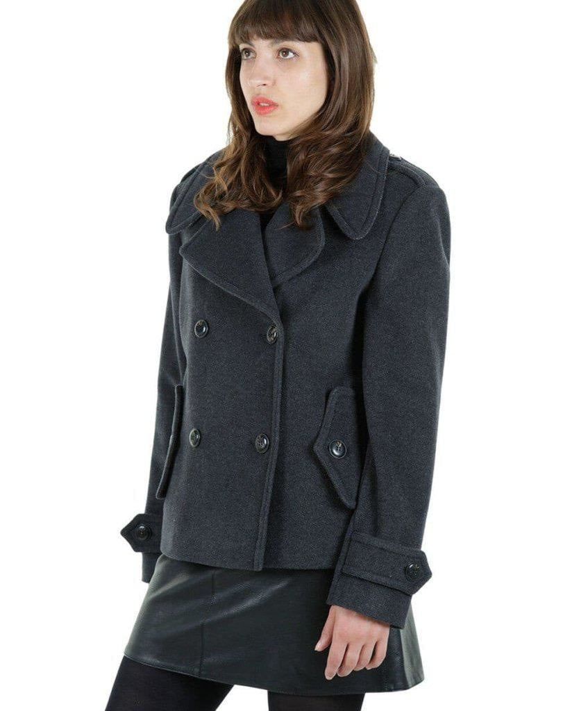 Tailored Harris Tweed Contrast Short Pea Coat featuring a large collar, designer buttons, and satin lining, showcasing a luxurious wool and cashmere blend.