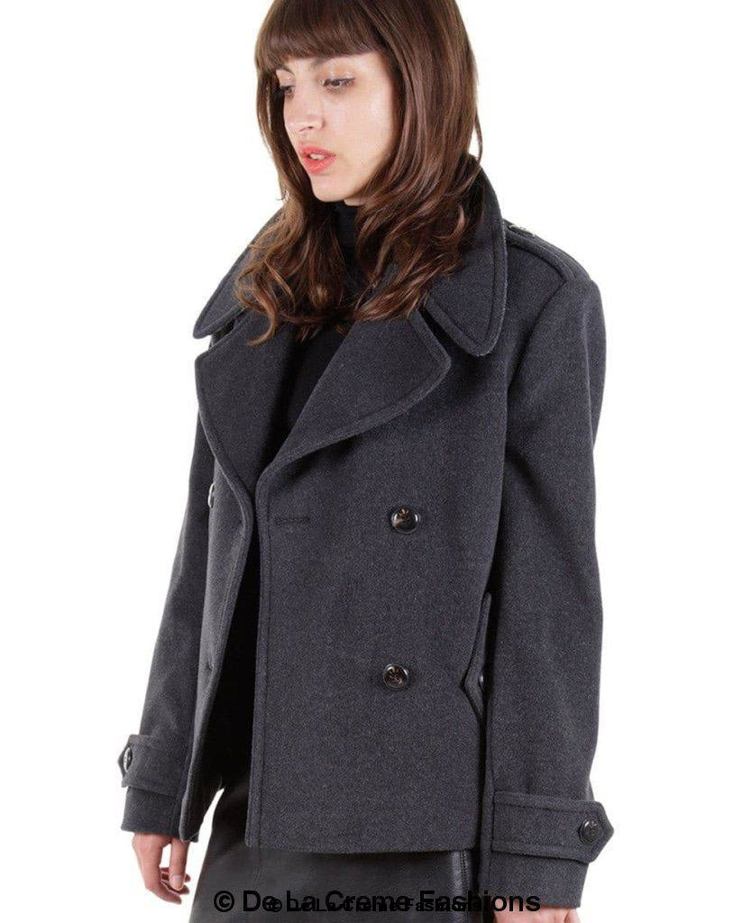 Tailored Harris Tweed Contrast Short Pea Coat featuring a large collar, designer buttons, and satin lining, showcasing a luxurious wool and cashmere blend.