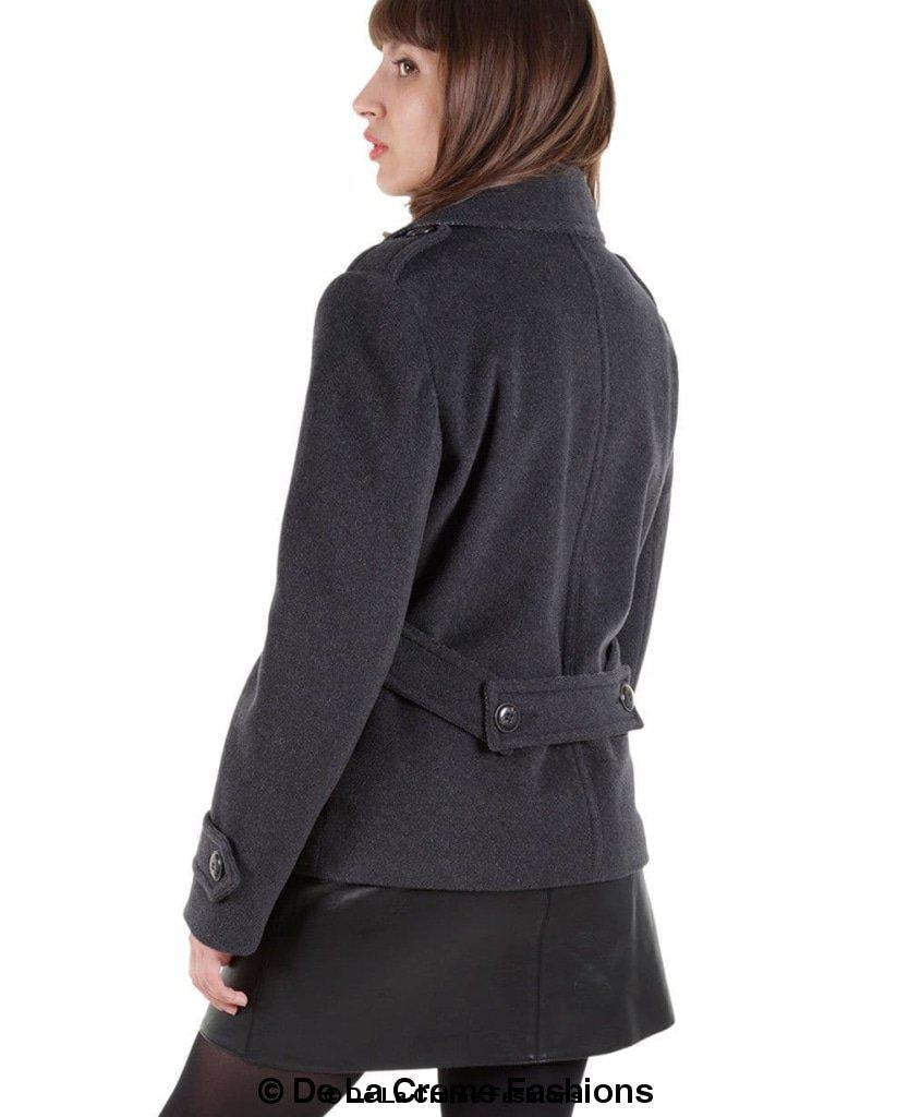 Tailored Harris Tweed Contrast Short Pea Coat featuring a large collar, designer buttons, and satin lining, showcasing a luxurious wool and cashmere blend.