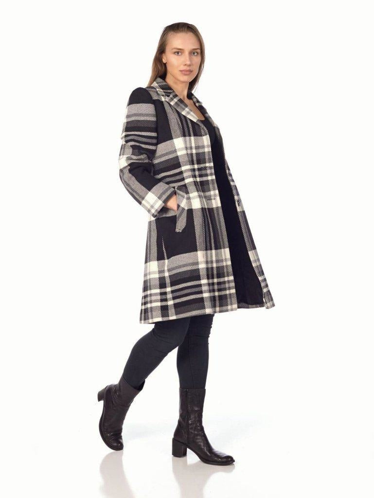 A stylish Tartan Check Single Breasted Coat featuring exaggerated notch lapels and front patch pockets, available in multiple colors.