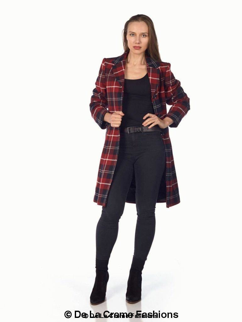 A stylish Tartan Check Single Breasted Coat featuring exaggerated notch lapels and front patch pockets, available in multiple colors.