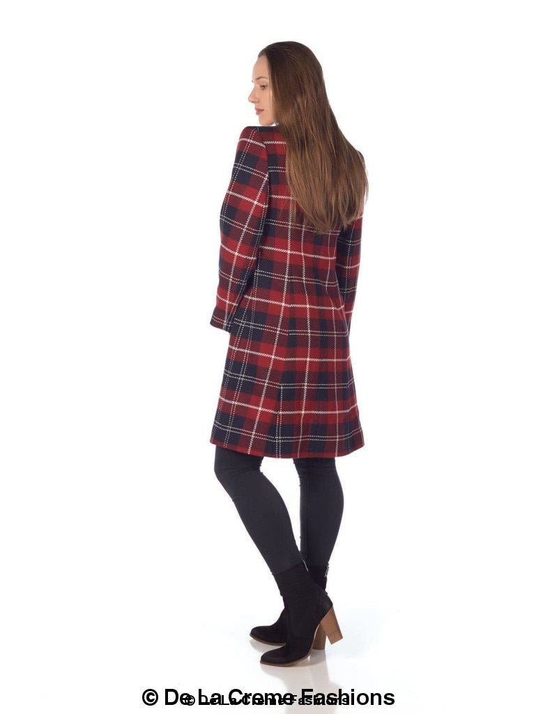 A stylish Tartan Check Single Breasted Coat featuring exaggerated notch lapels and front patch pockets, available in multiple colors.