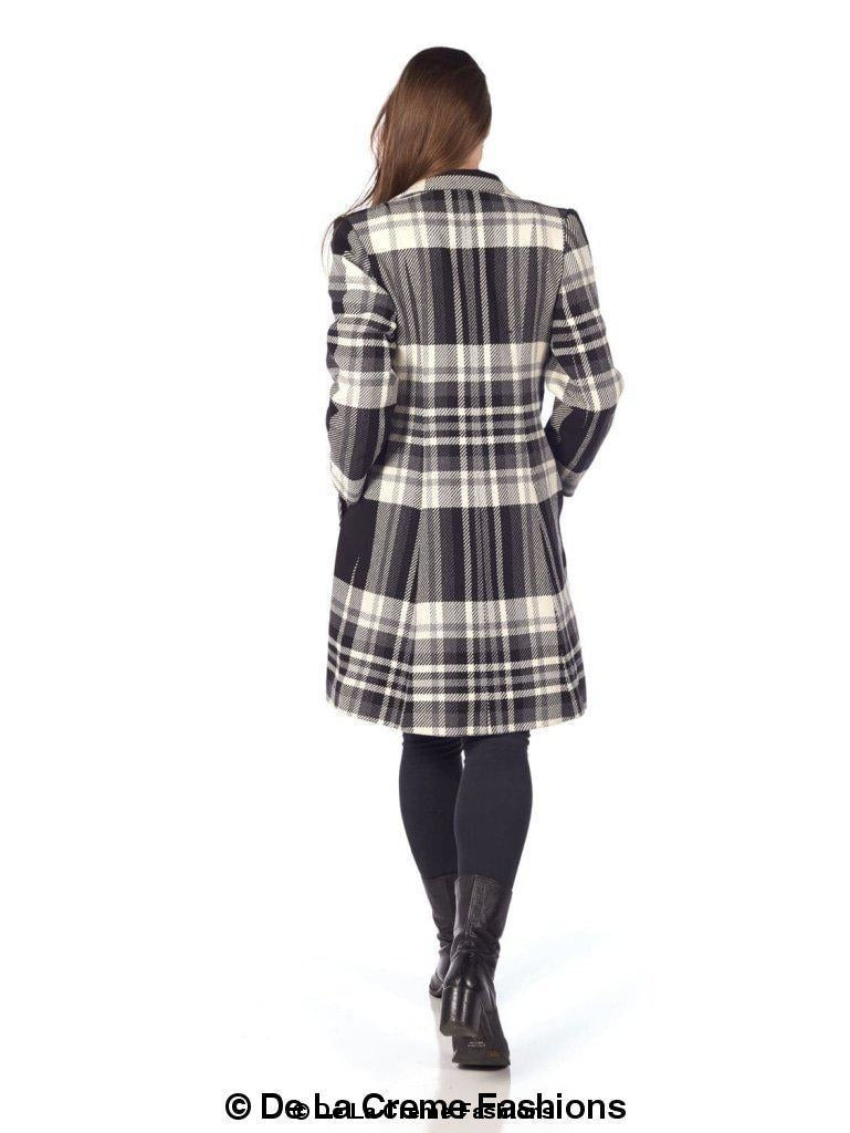 A stylish Tartan Check Single Breasted Coat featuring exaggerated notch lapels and front patch pockets, available in multiple colors.