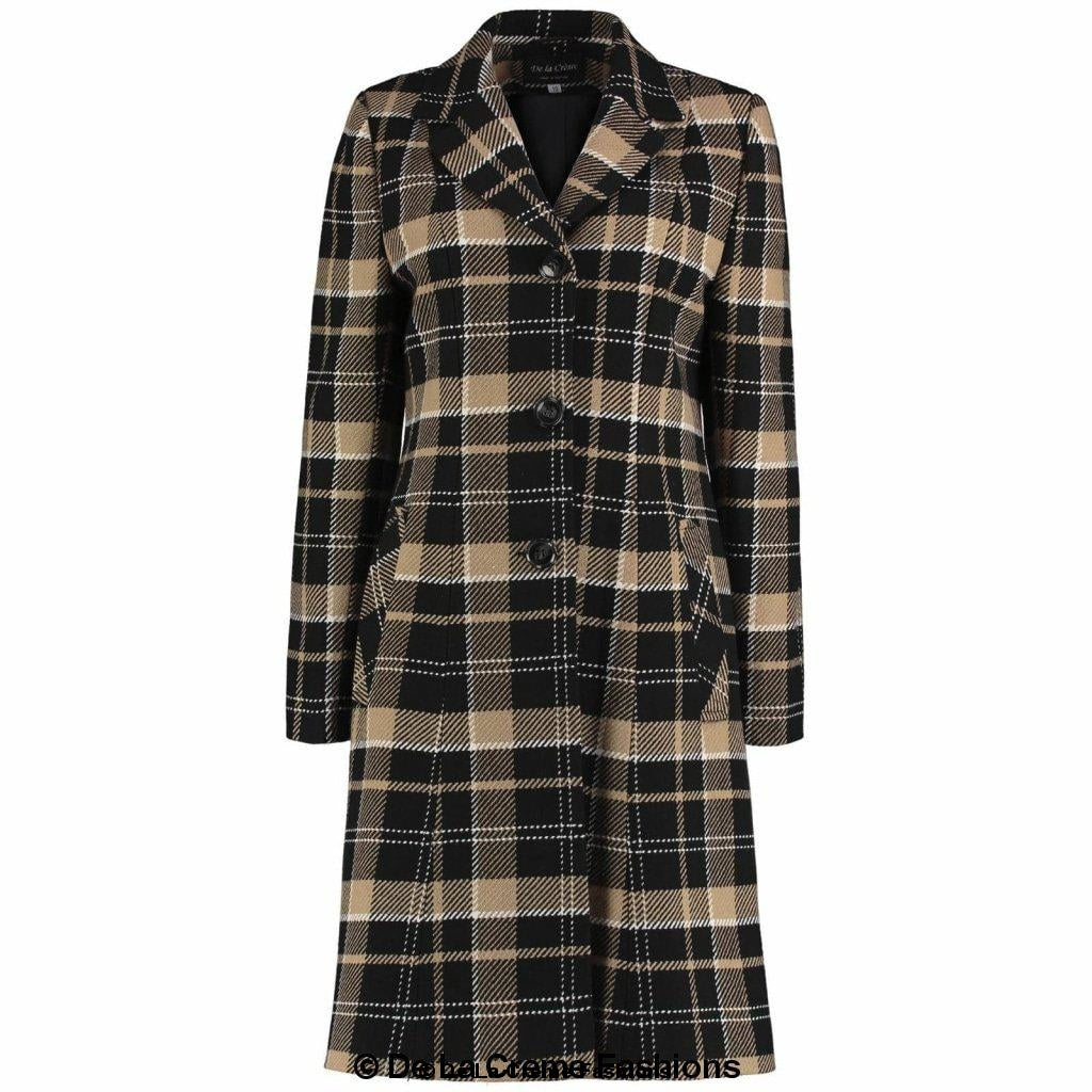 A stylish Tartan Check Single Breasted Coat featuring exaggerated notch lapels and front patch pockets, available in multiple colors.