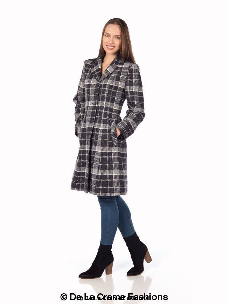 A stylish Tartan Check Single Breasted Coat featuring exaggerated notch lapels and front patch pockets, available in multiple colors.