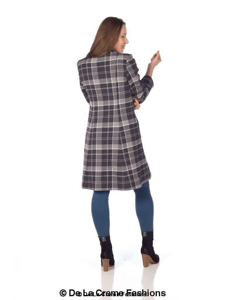 A stylish Tartan Check Single Breasted Coat featuring exaggerated notch lapels and front patch pockets, available in multiple colors.