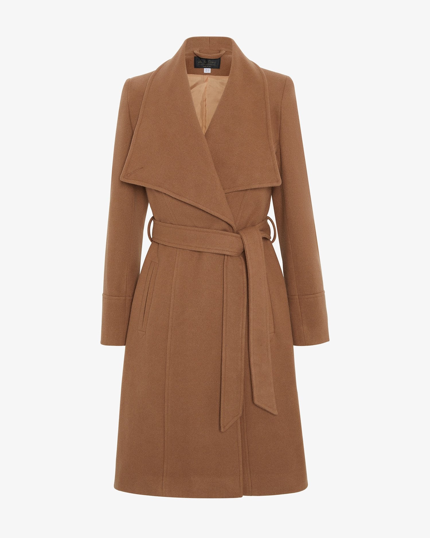 Elegant Waterfall Lapel Double Breasted Duster Coat in a stylish design with a belt and large lapels.