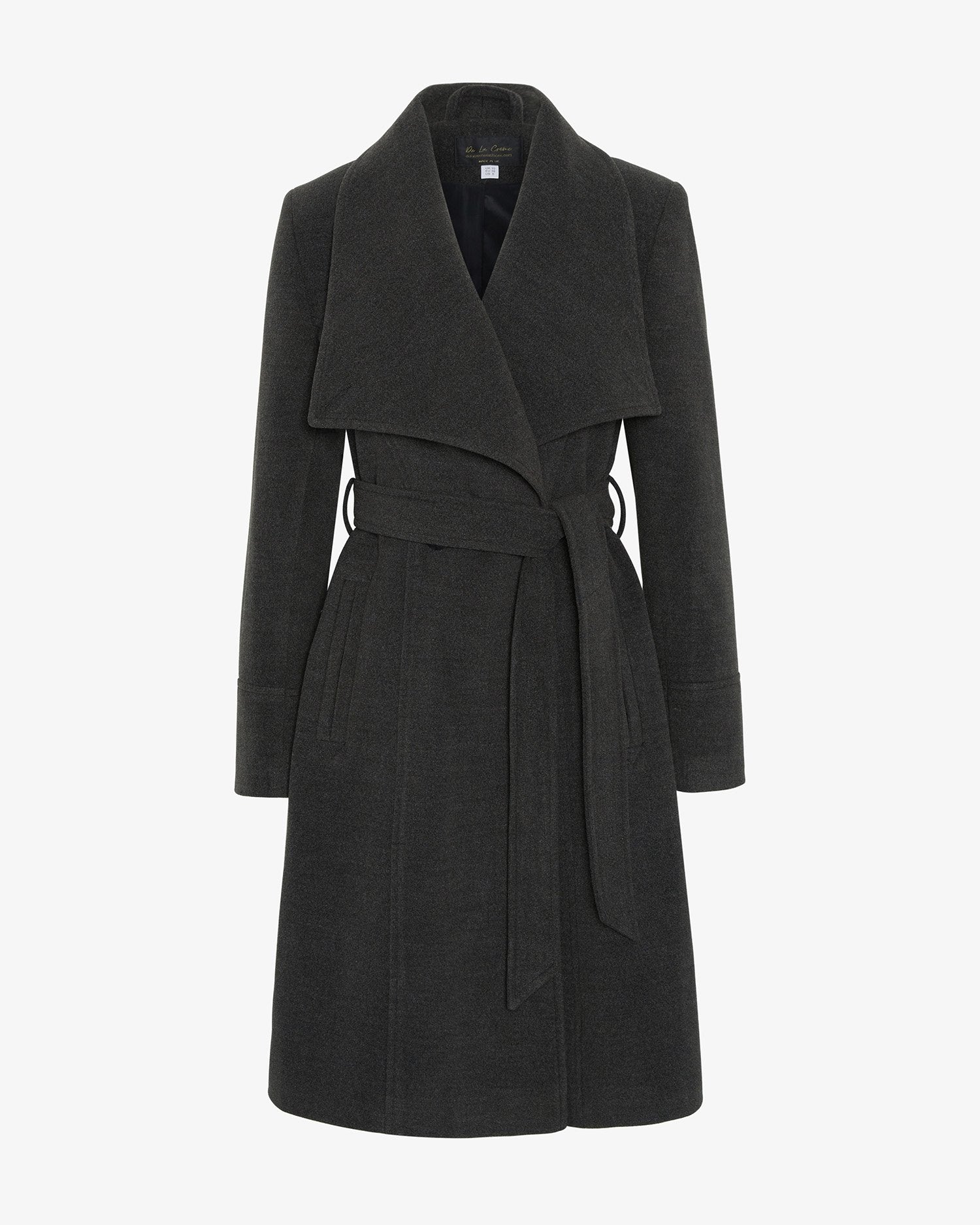 Elegant Waterfall Lapel Double Breasted Duster Coat in a stylish design with a belt and large lapels.