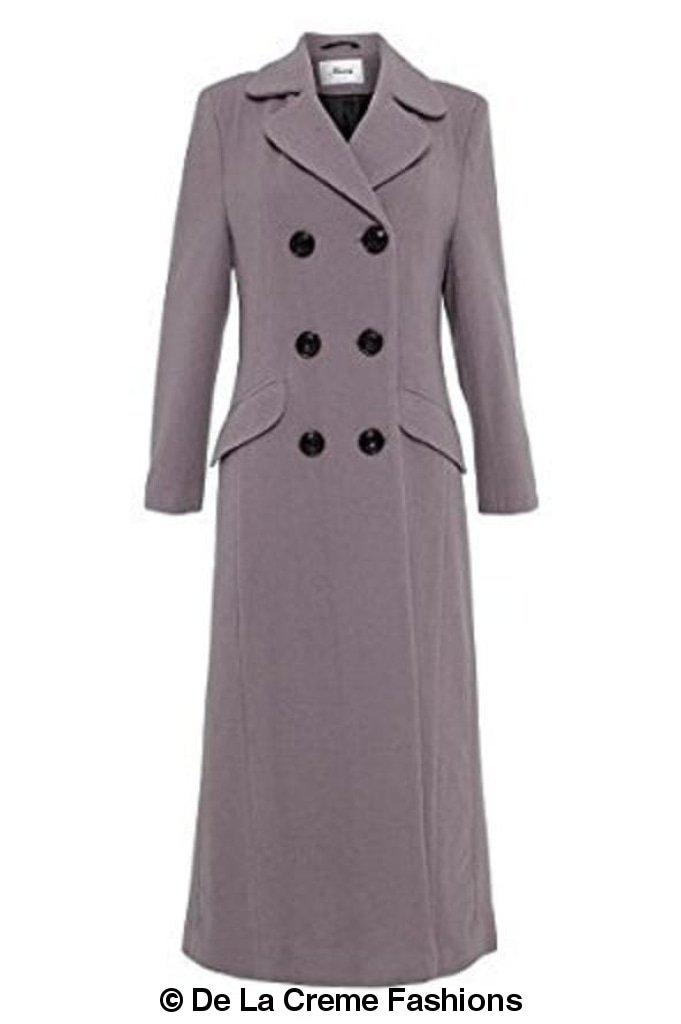 Wool Blend Double Breasted Long Coat in Black, showcasing its elegant design and luxurious fabric.