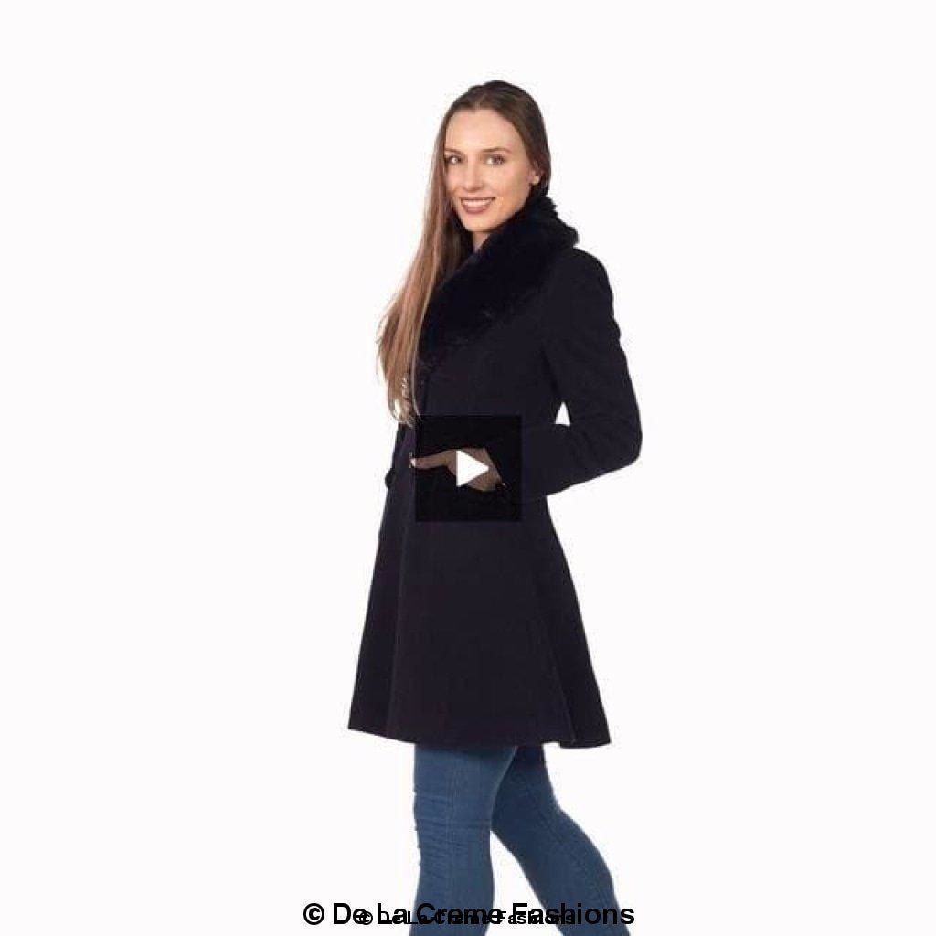 A stylish Wool Blend Faux Fur Collar Midi Coat in black, featuring a detachable faux fur collar and elegant design.