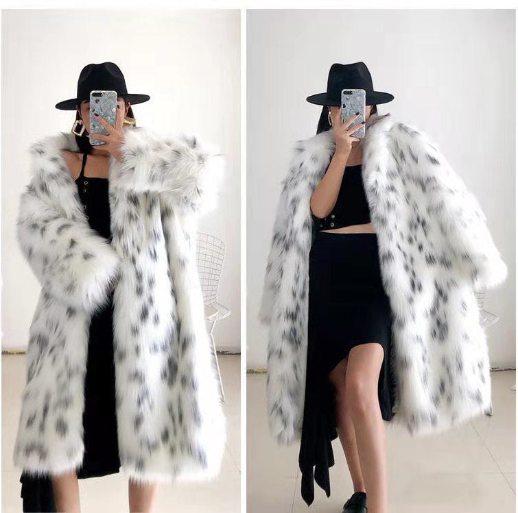 Women Thickened Plush Long Overcoat in stylish faux fur, featuring a hood and turn-down collar, perfect for autumn and winter wear.