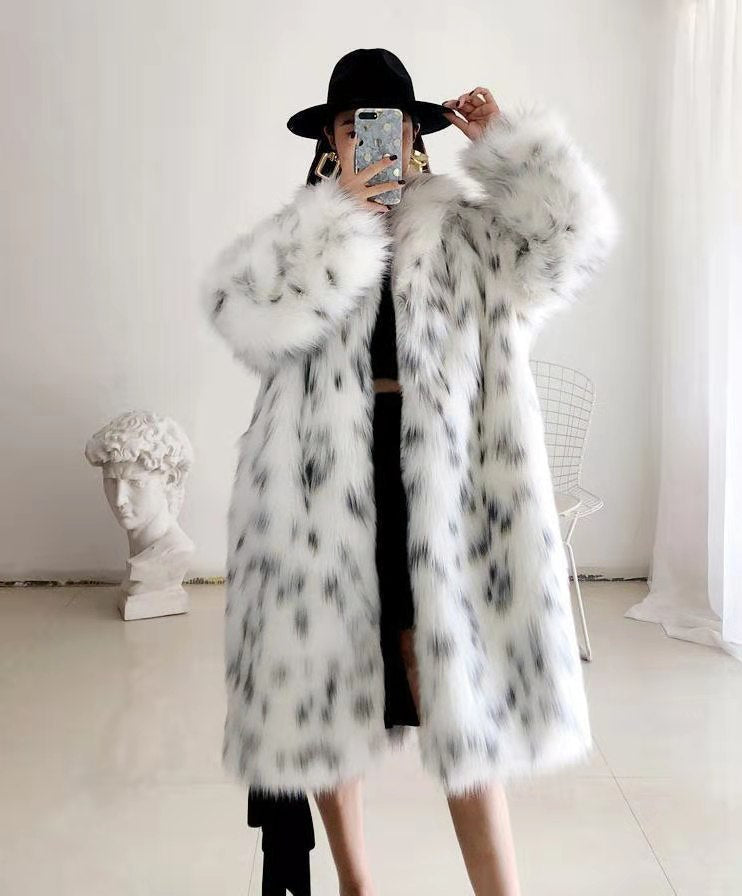 Women Thickened Plush Long Overcoat in stylish faux fur, featuring a hood and turn-down collar, perfect for autumn and winter wear.