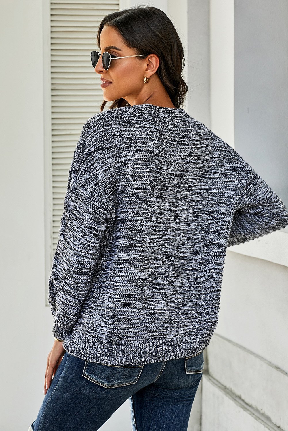 Women's Dark Gray Chunky Knit Cardigan with long sleeves and open front design, perfect for winter layering.