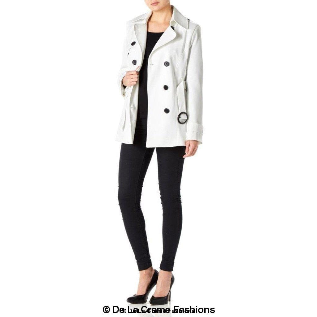 Women's Spring/Summer Double Breasted Short Belted Coat in a stylish design, featuring a waist-length cut and double-breasted fastening.