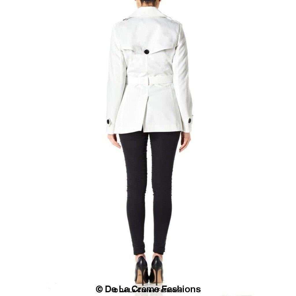 Women's Spring/Summer Double Breasted Short Belted Coat in a stylish design, featuring a waist-length cut and double-breasted fastening.