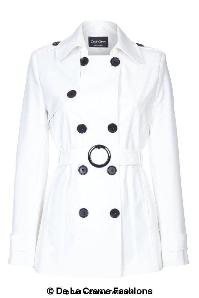 Women's Spring/Summer Double Breasted Short Belted Coat in a stylish design, featuring a waist-length cut and double-breasted fastening.