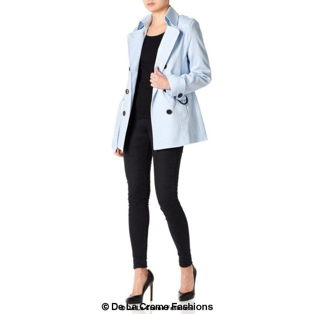 Women's Spring/Summer Double Breasted Short Belted Coat in a stylish design, featuring a waist-length cut and double-breasted fastening.