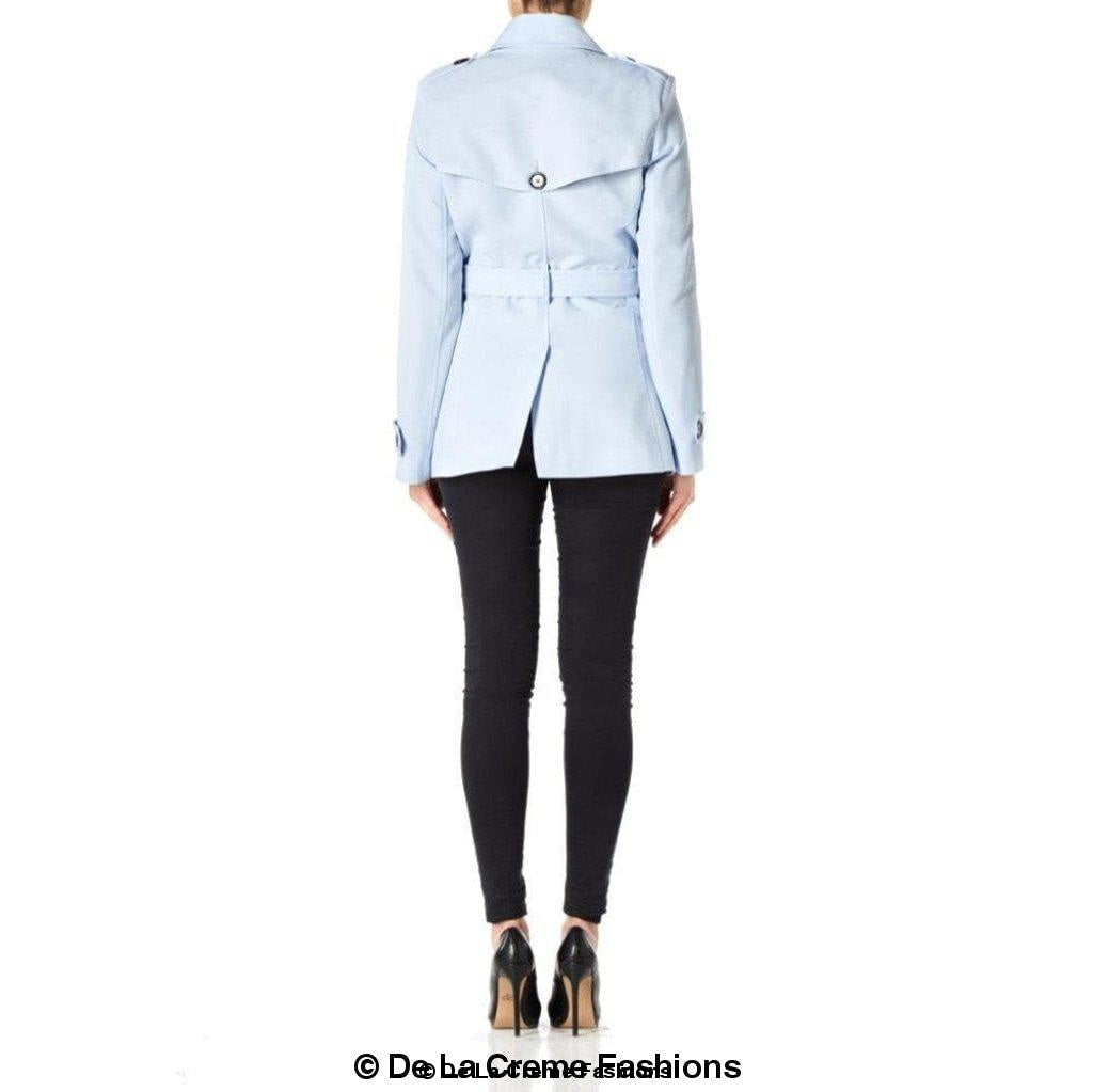 Women's Spring/Summer Double Breasted Short Belted Coat in a stylish design, featuring a waist-length cut and double-breasted fastening.