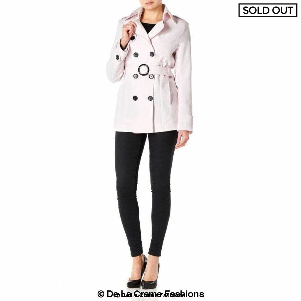 Women's Spring/Summer Double Breasted Short Belted Coat in a stylish design, featuring a waist-length cut and double-breasted fastening.